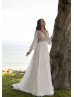 Ivory Lace Chiffon Button Back Boho Wedding Dress